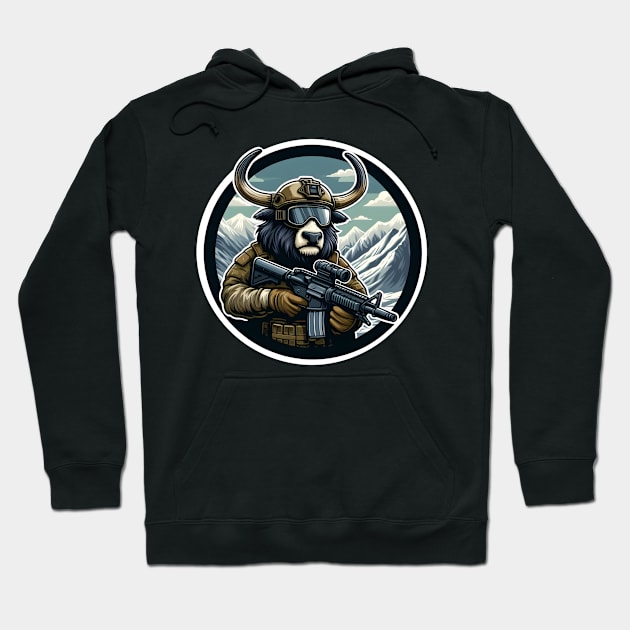 Tactical Yak Hoodie by Rawlifegraphic